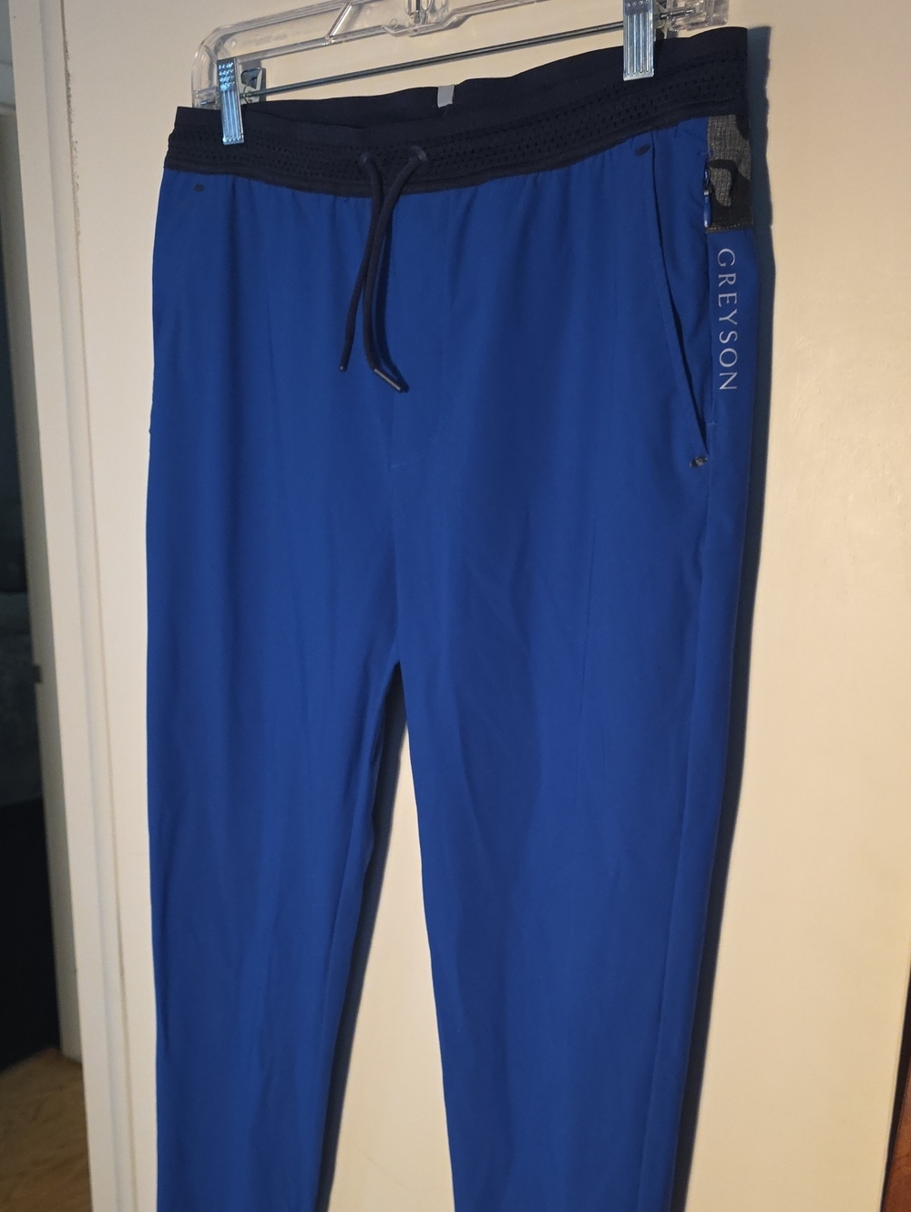 Greyson Royal Blue Small Men’s Jogger Pants with Black Waistband Tapered Ankle